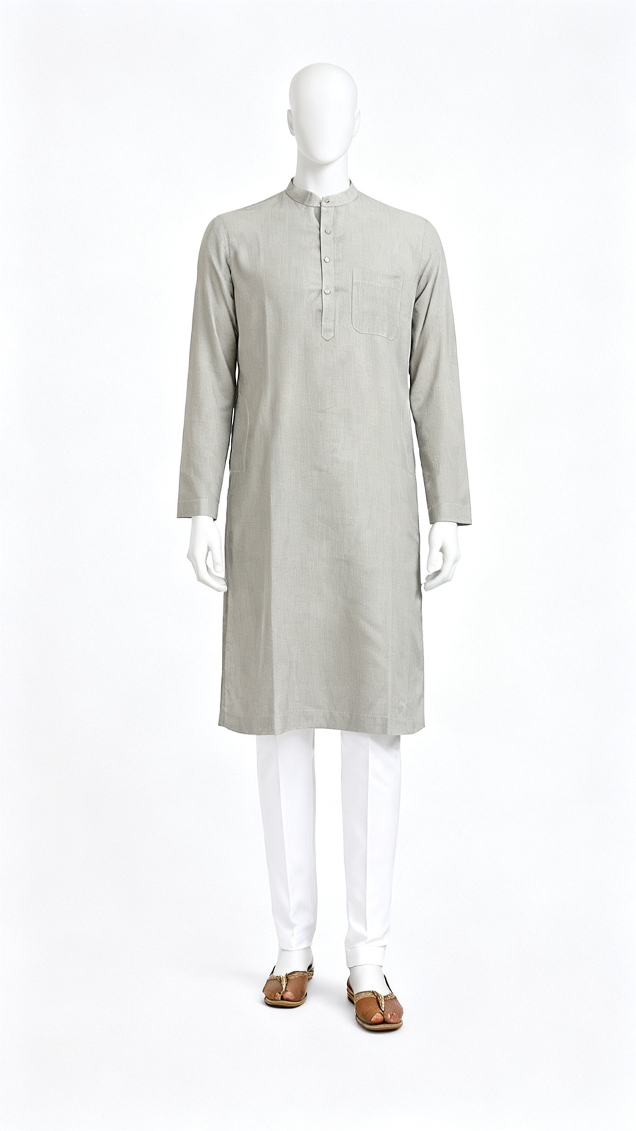 Grey Solid Classic Kurta