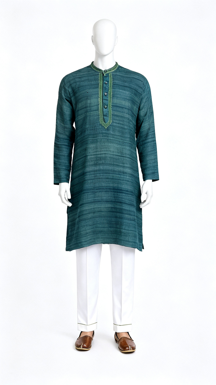 Teal Textured Ethnic Kurta