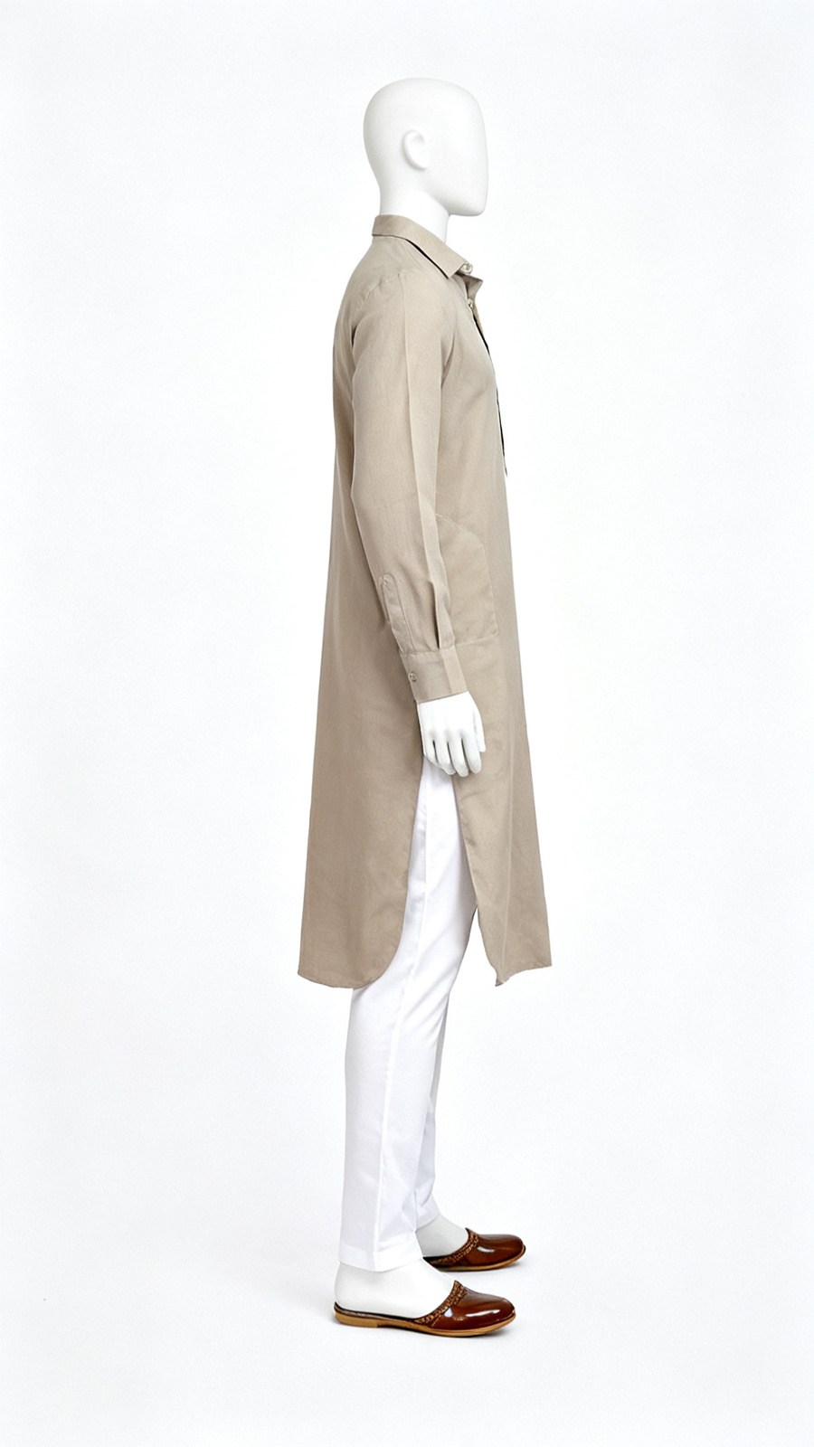 Beige Collared Kurta
