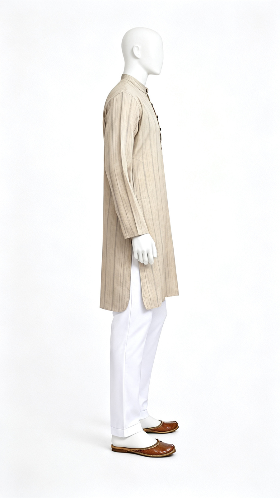 Beige Striped Kurta