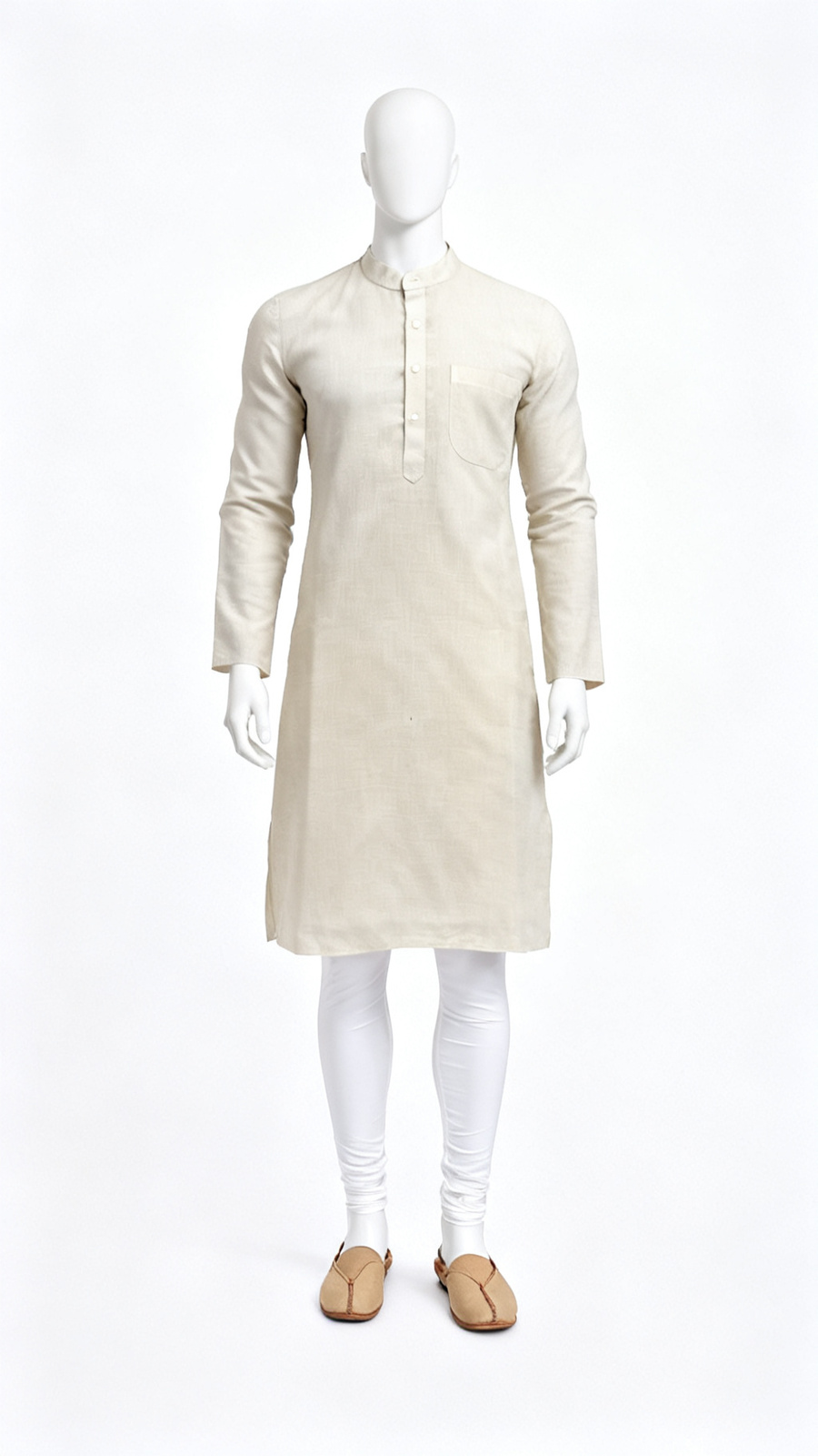 Men Off White Linen Kurta
