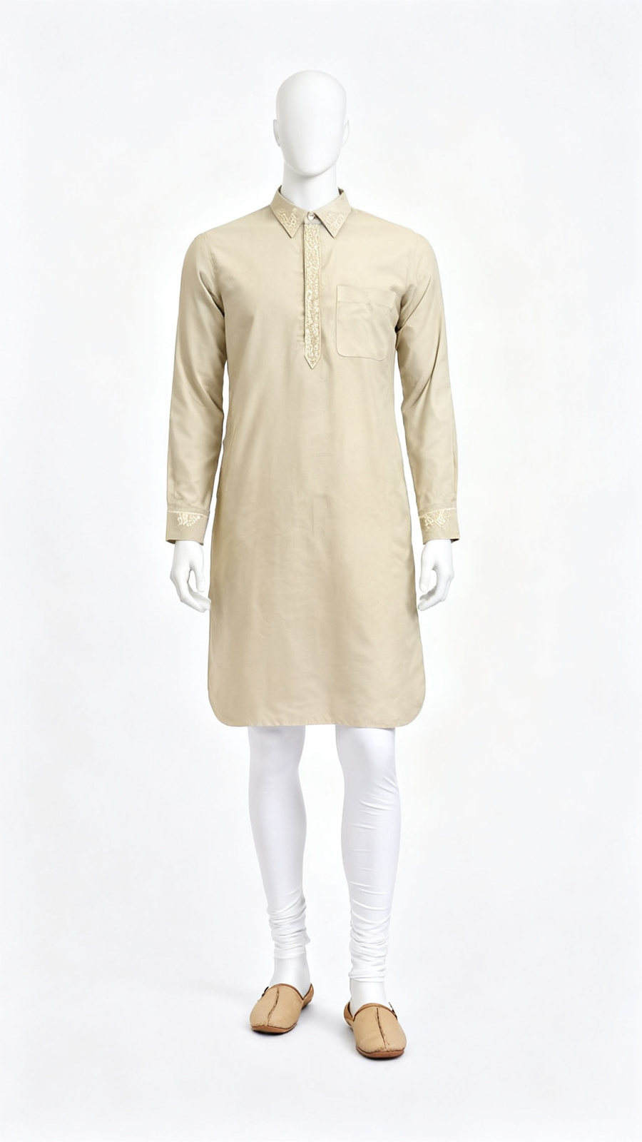 Men Beige Embroidered Kurta