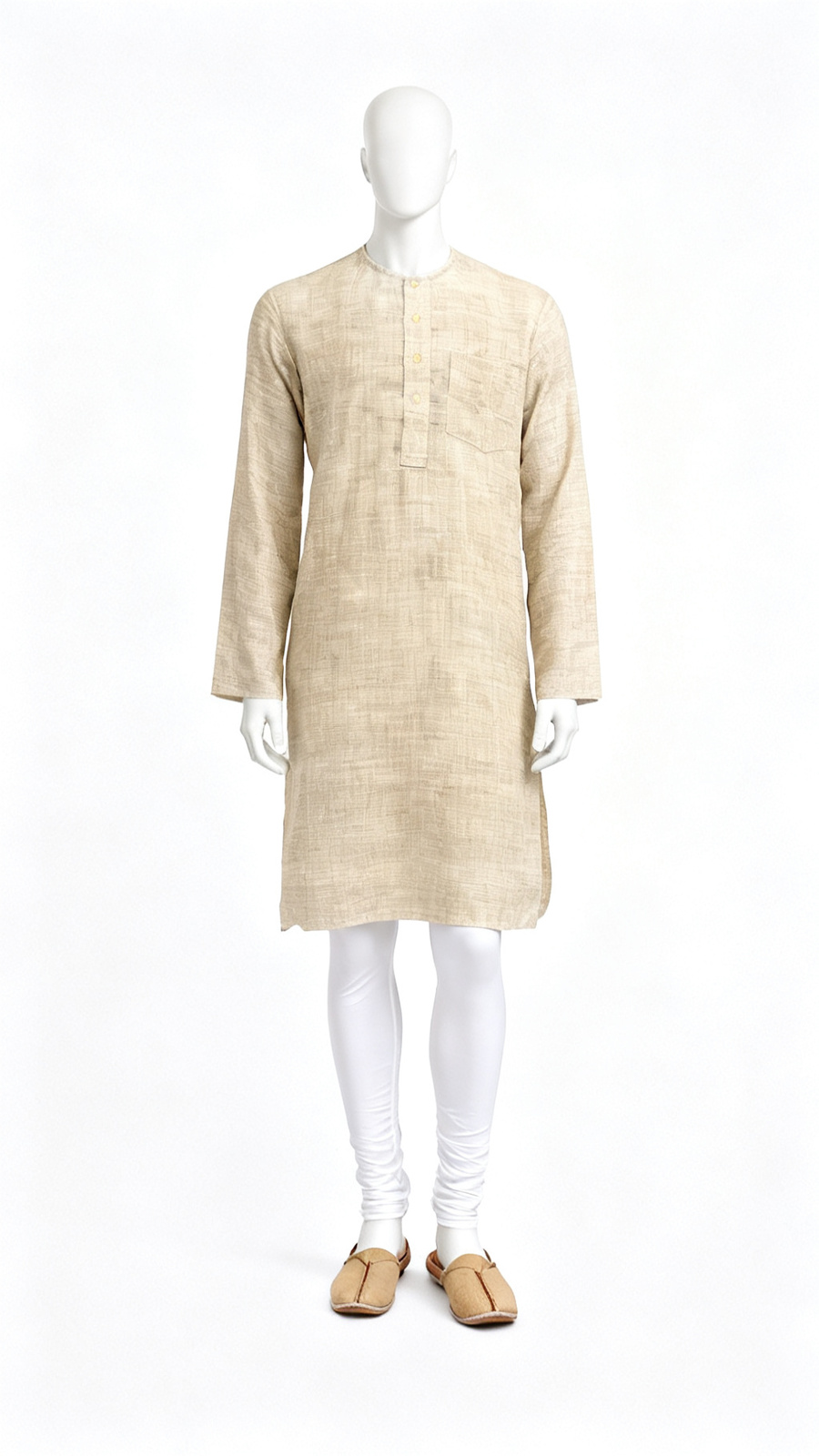 Men Light Beige Woven Kurta
