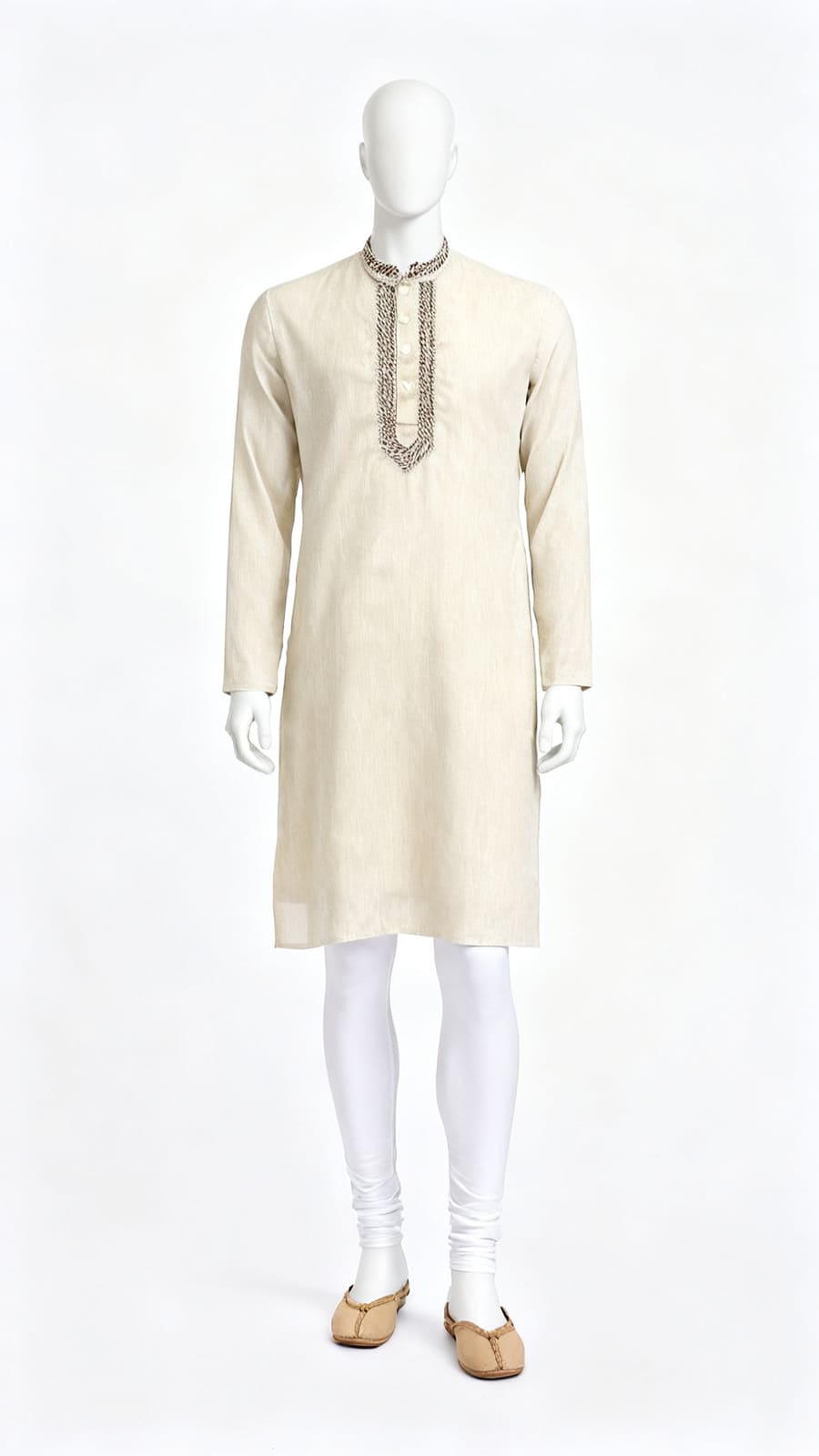 Men Cream Embroidered Kurta
