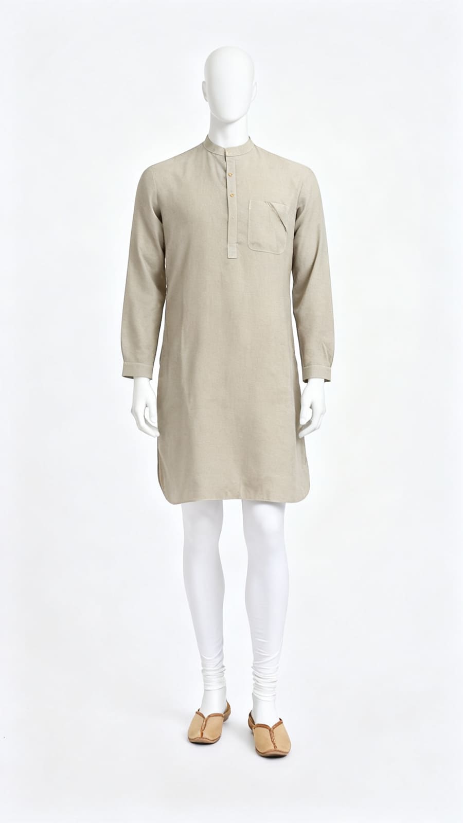 Men Beige Solid Kurta