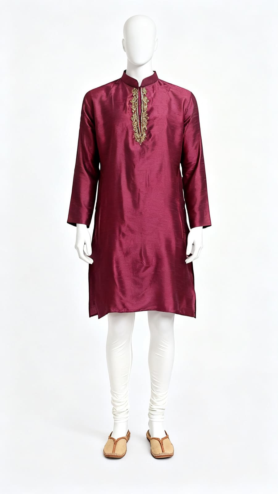 Men Magenta Embroidered Kurta