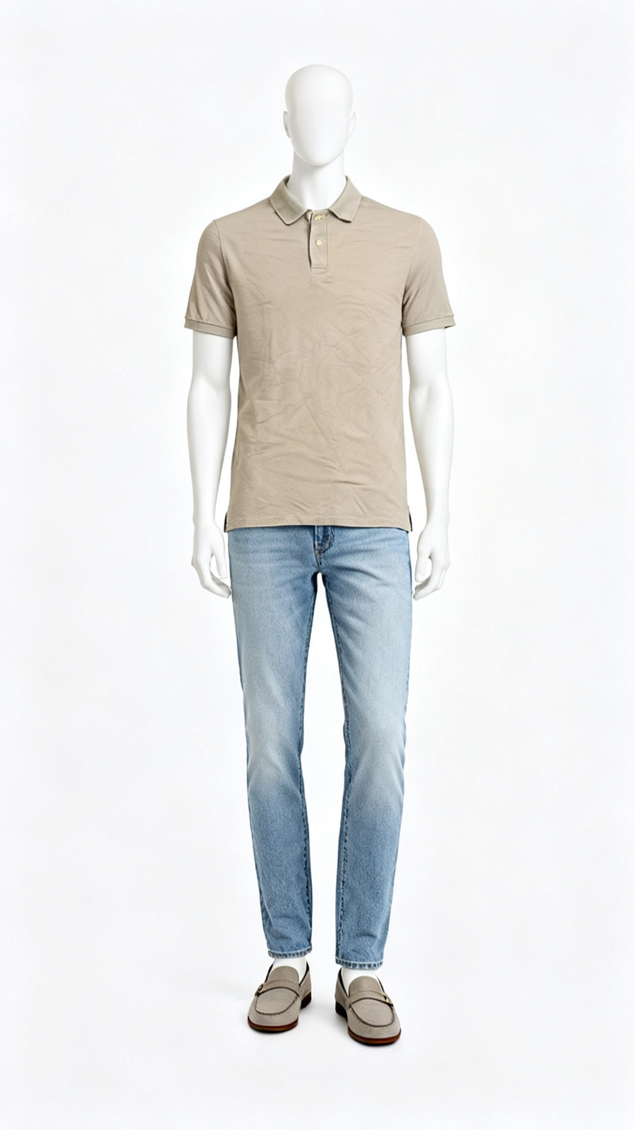 Beige Solid Polo T-Shirt