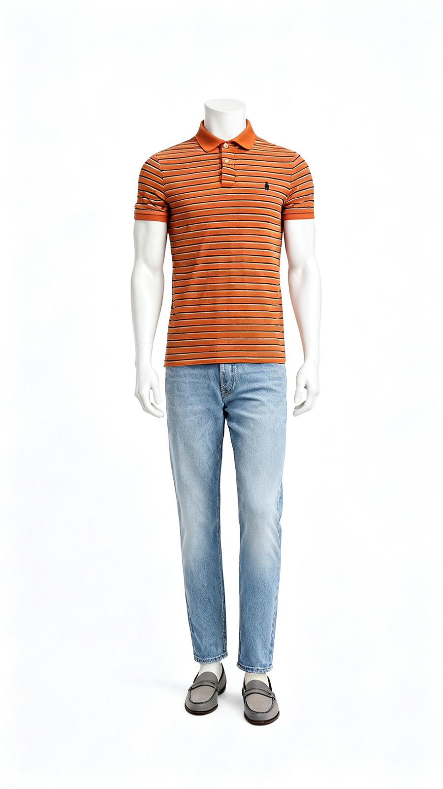 Men’s Orange Striped Polo T-Shirt