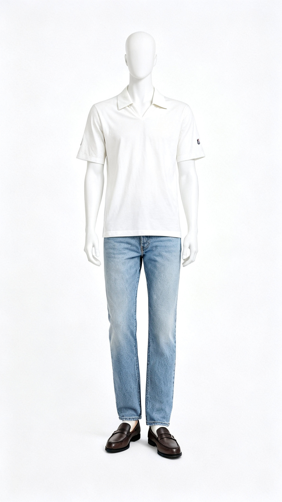 Men’s White Solid V-Neck Polo Tee