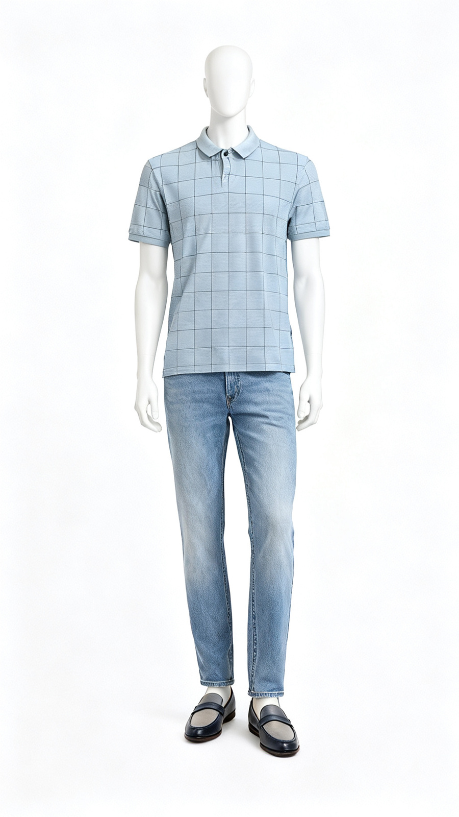 Men’s Light Grey Checked Polo T-Shirt