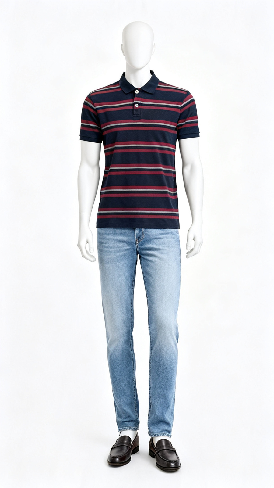 Men’s Navy & Maroon Striped Polo T-Shirt