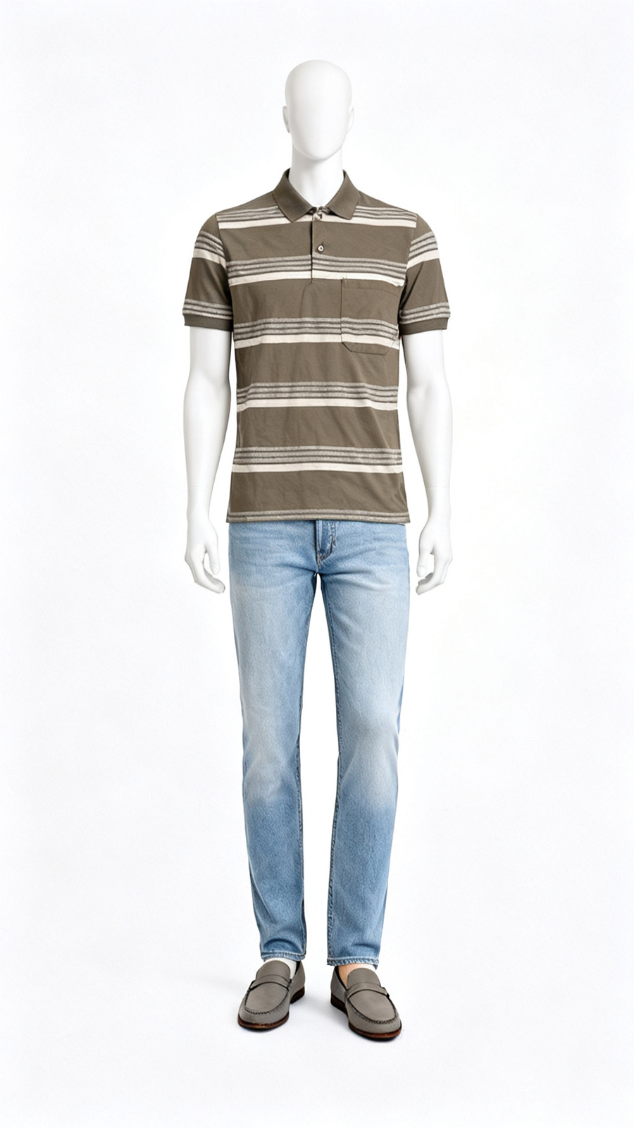 Men’s Olive Brown Striped Polo T-Shirt