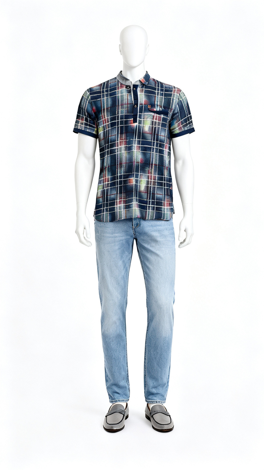 Men’s Navy Multicolor Checked Polo T-Shirt