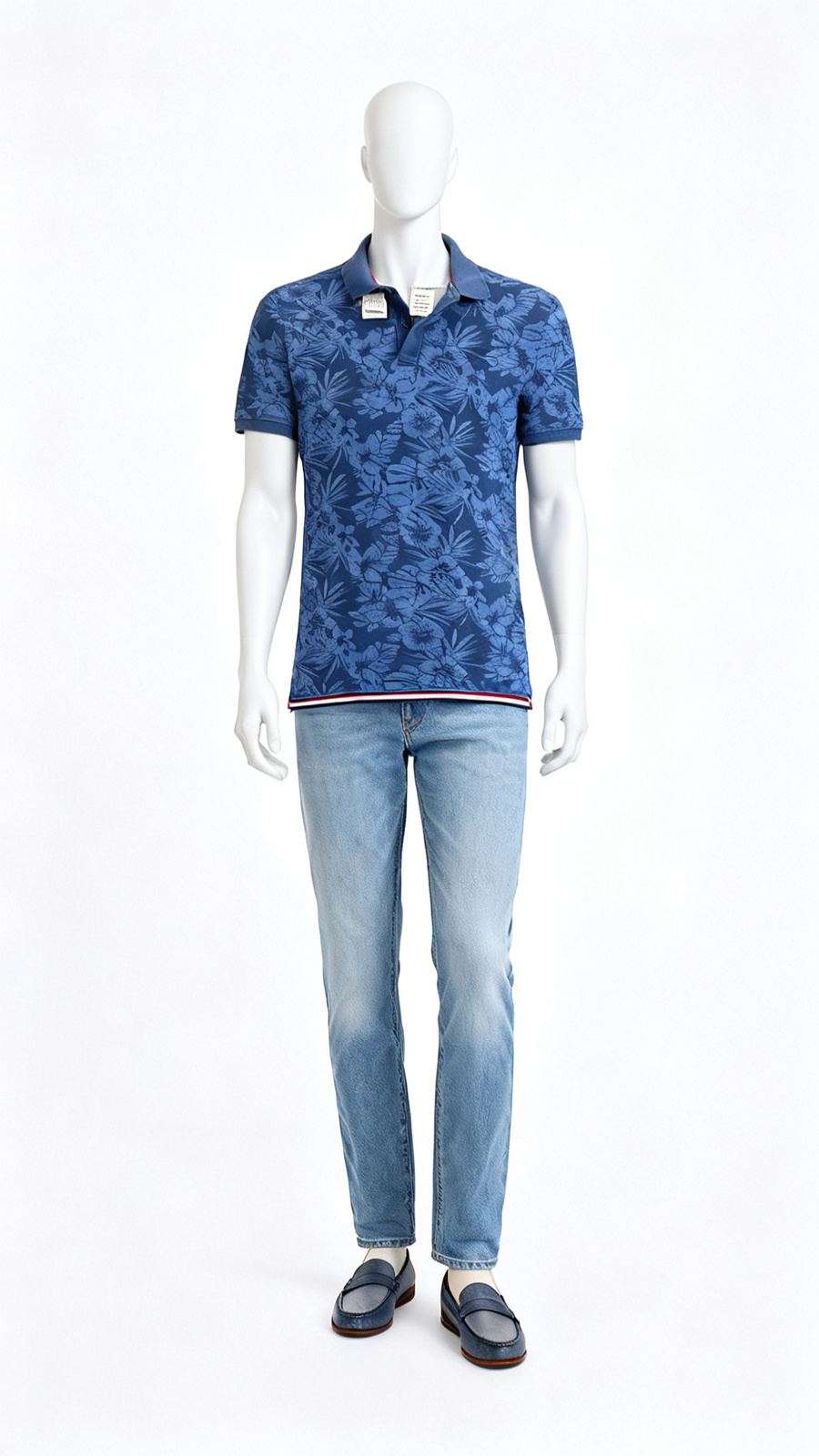 Men’s Blue Floral Printed Polo T-Shirt