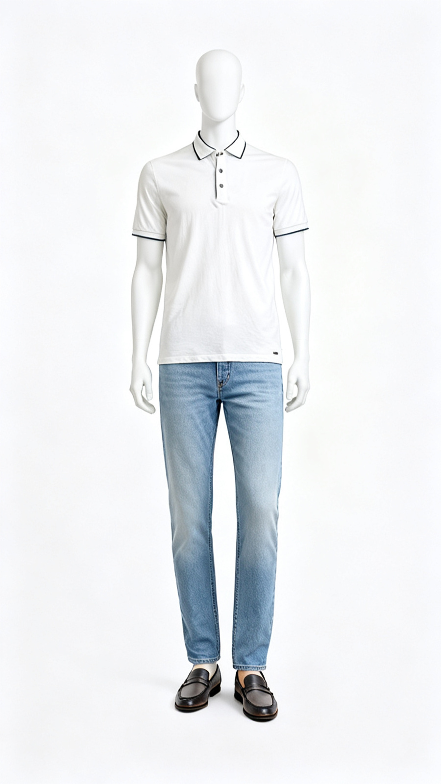 Men’s White Henley Collar T-Shirt