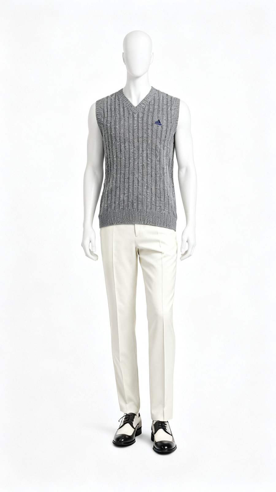 Grey Sleeveless Cable Knit Sweater