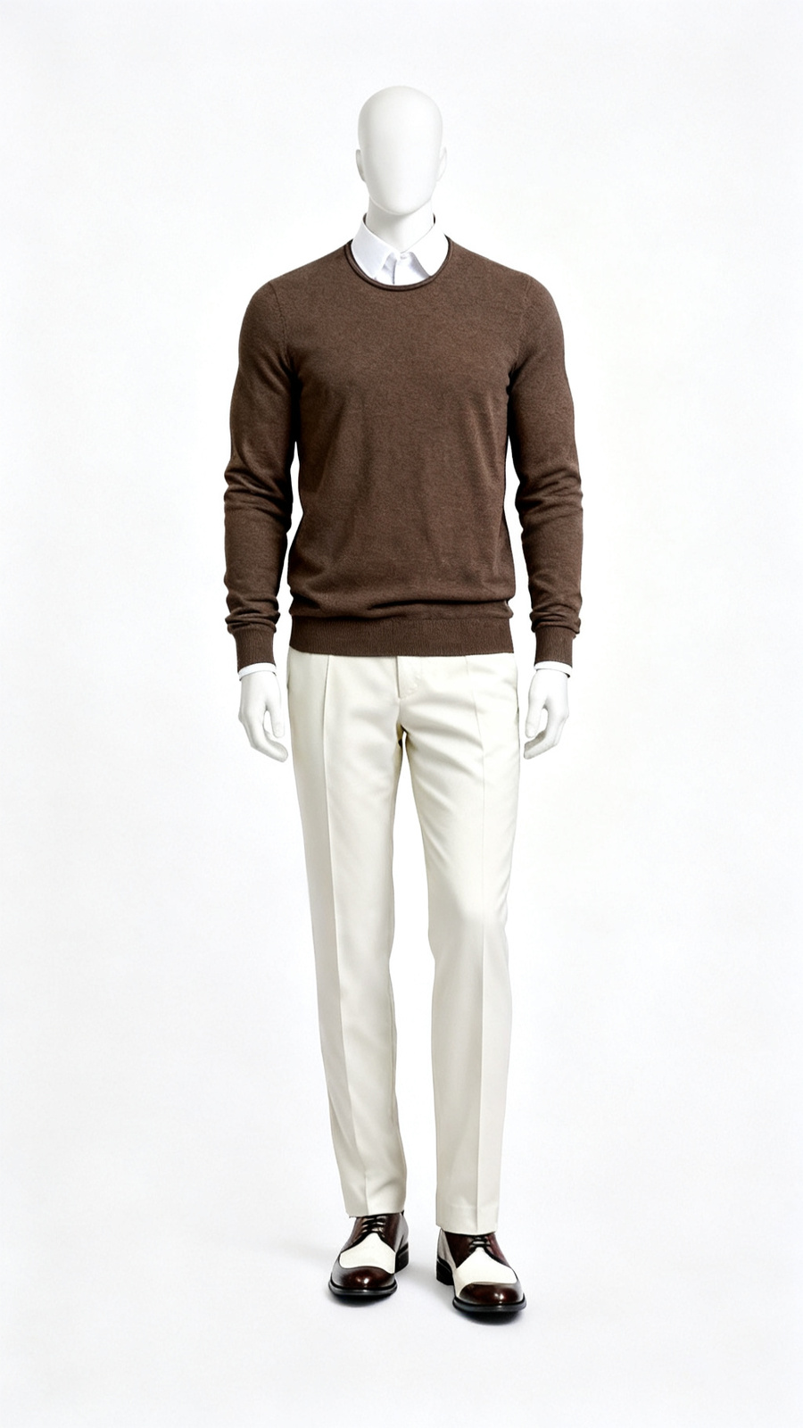 Brown Solid Crew Neck Sweater