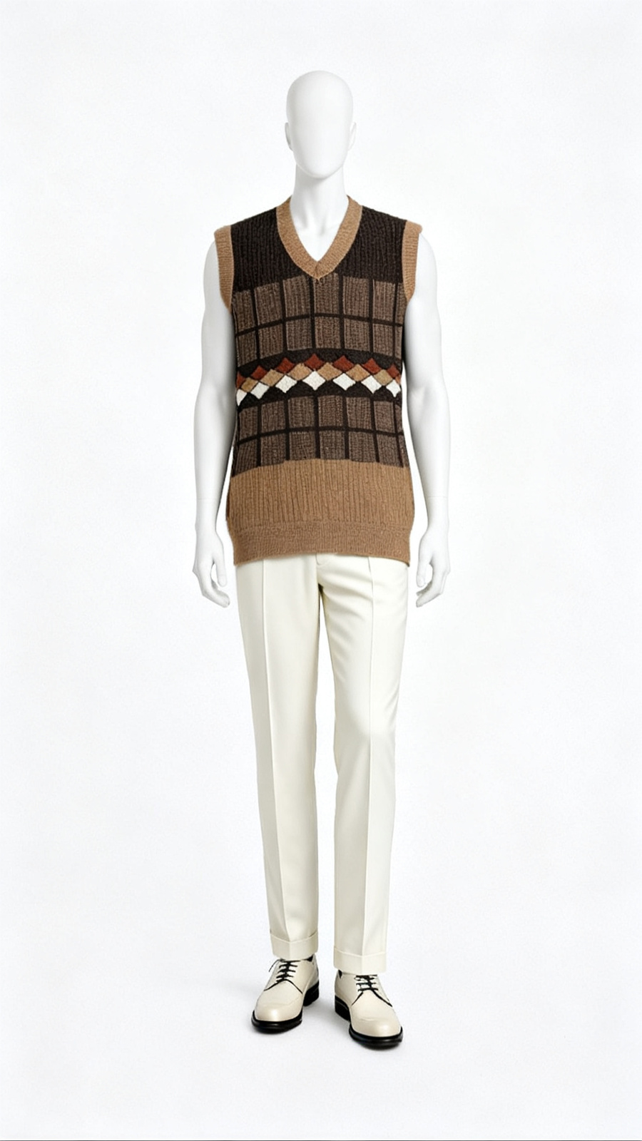 Brown Argyle Sleeveless Sweater