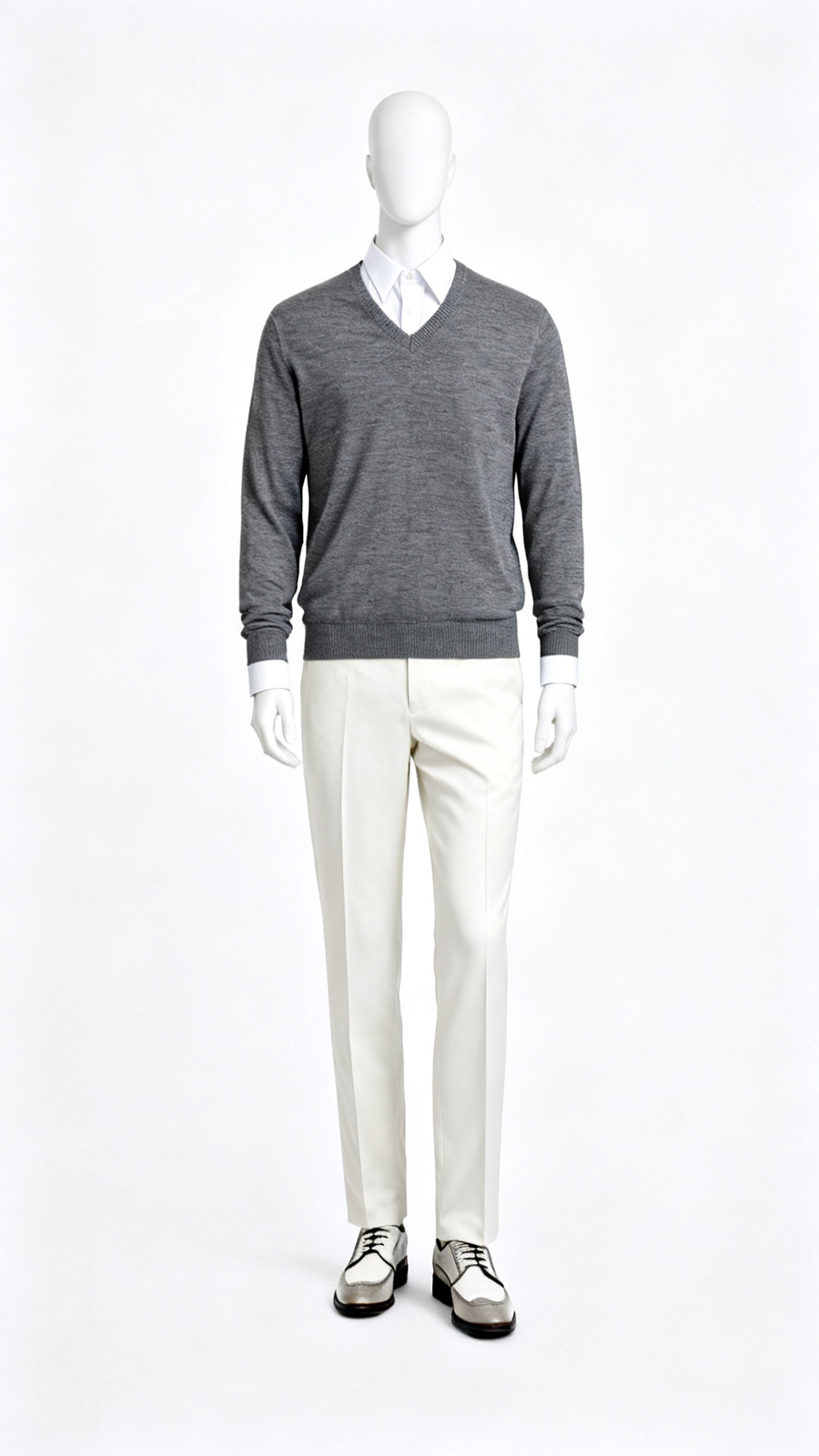 Grey V Neck Full Sleeve Sweater