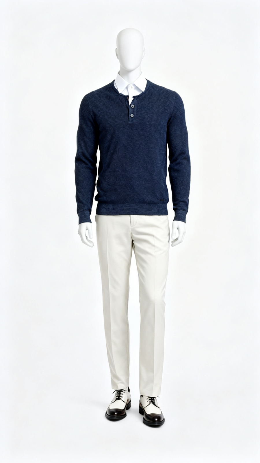 Men Navy Blue Henley Sweater