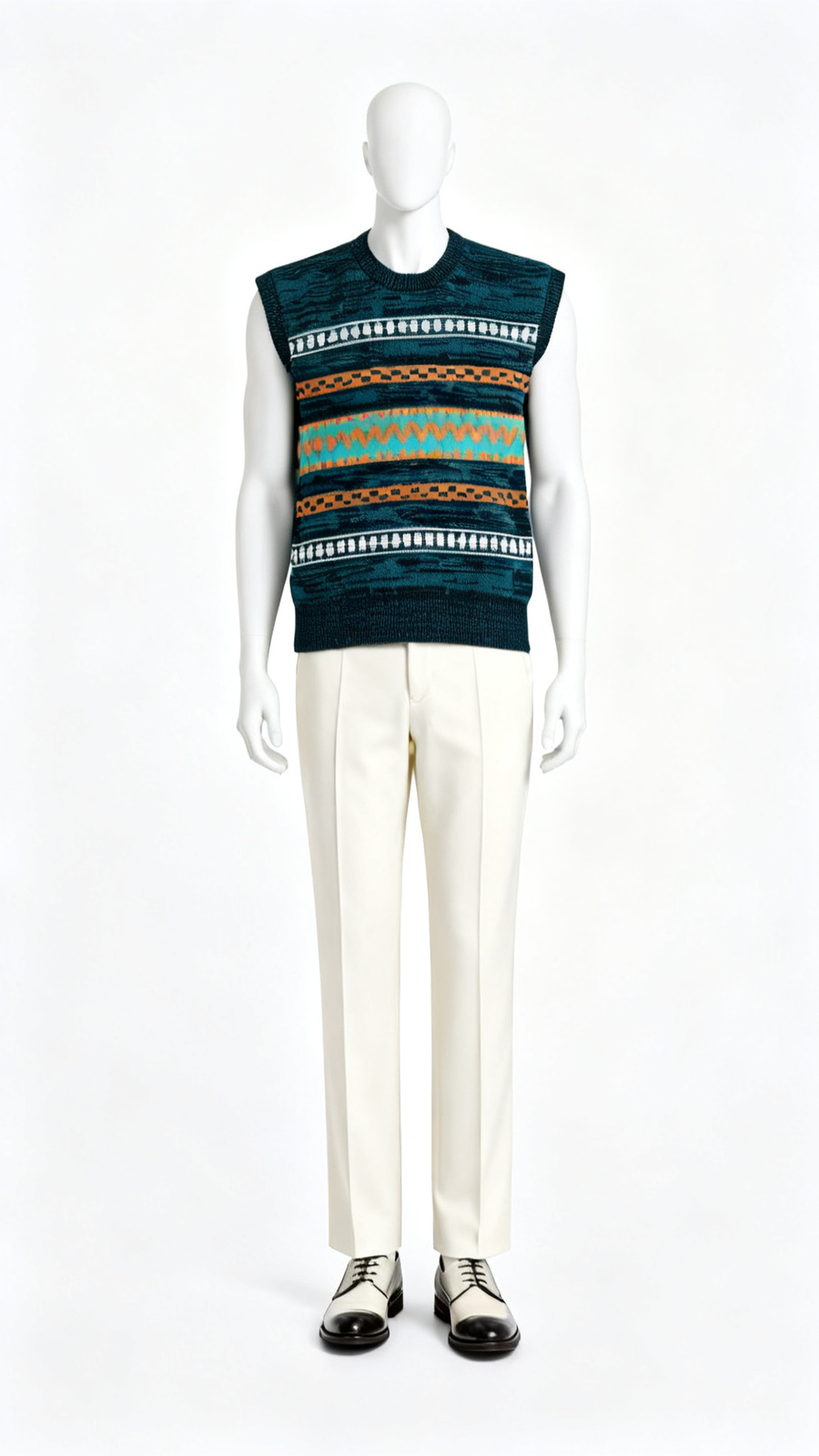 Men Teal Pattern Sleeveless Sweater