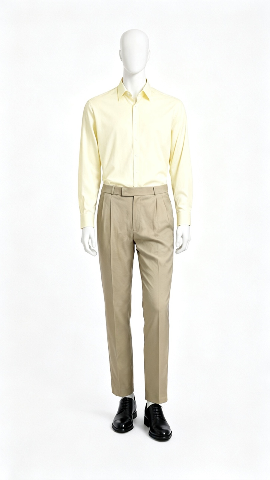 Beige Classic Pleated Formal Trousers