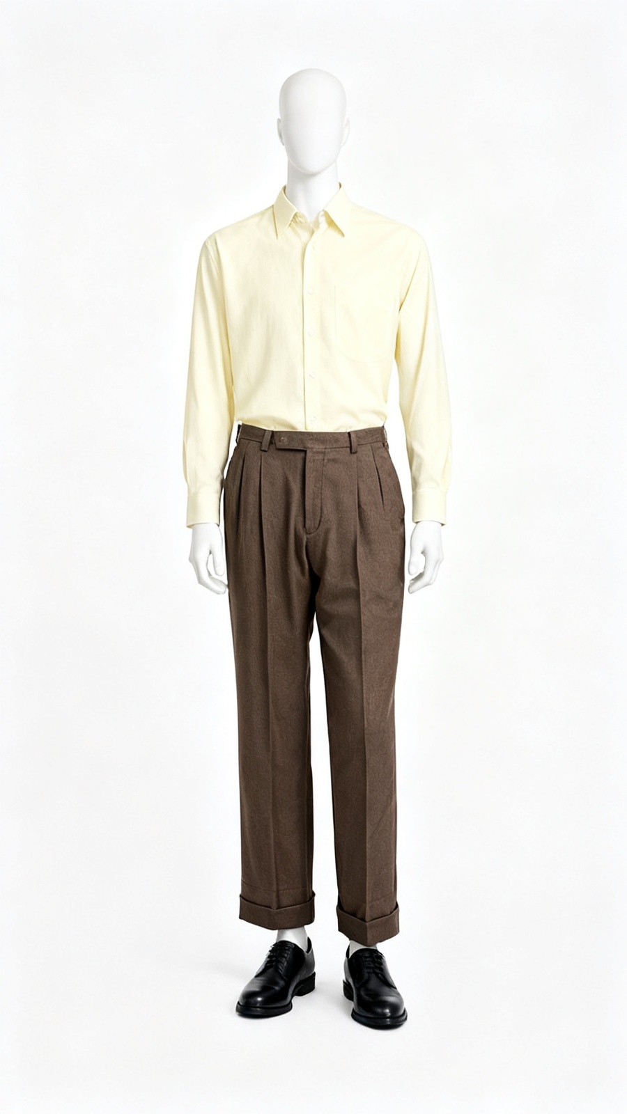 Men’s Brown Pleated Relaxed-Fit Formal Trousers