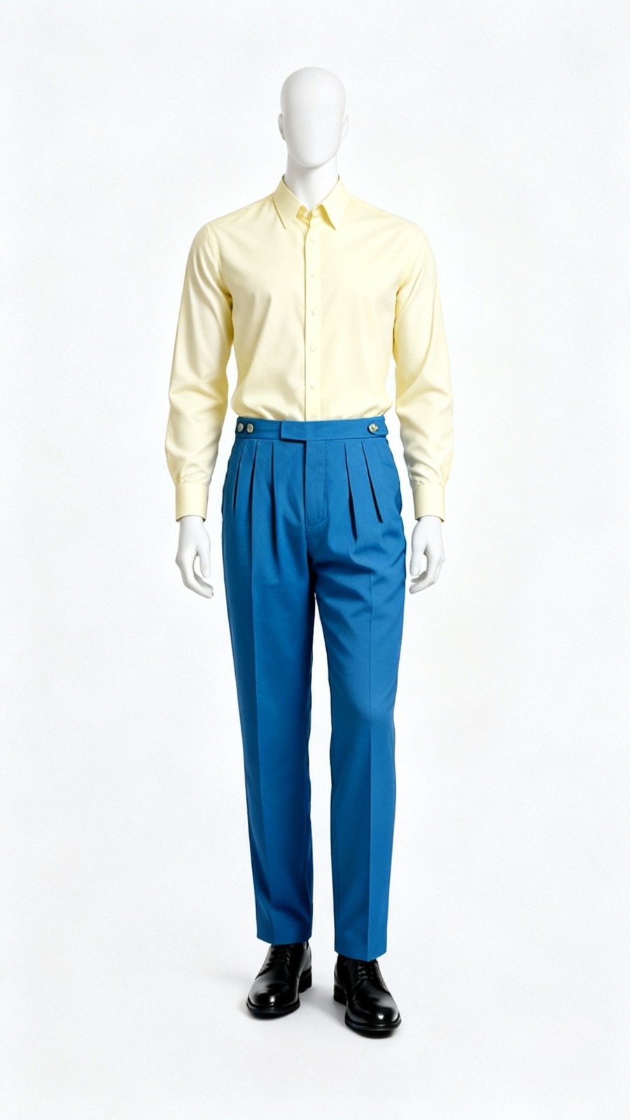 Men’s Blue Straight-Fit Pleated Cotton Trousers