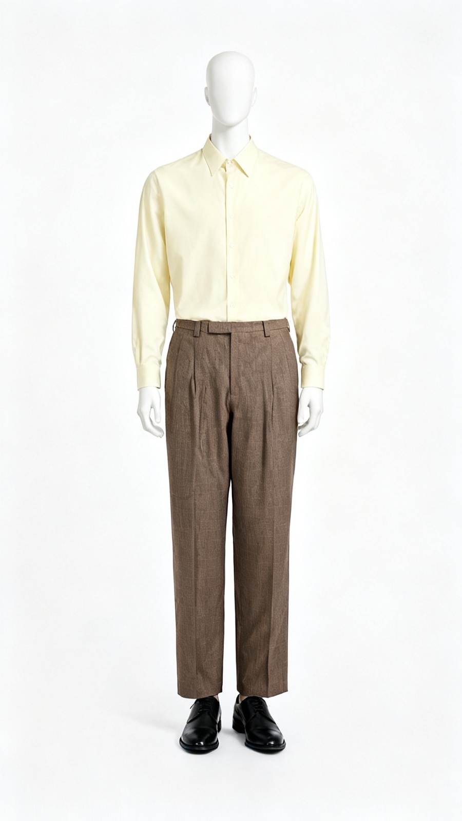 Men’s Brown Mélange Pleated Relaxed-Fit Formal Trousers