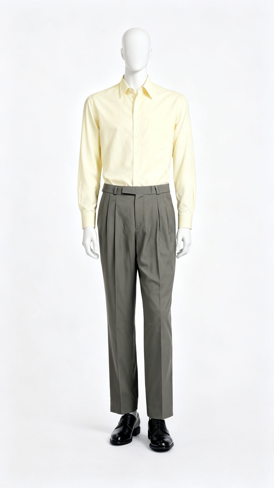 Men’s Olive-Grey Pleated Relaxed-Fit Formal Trousers