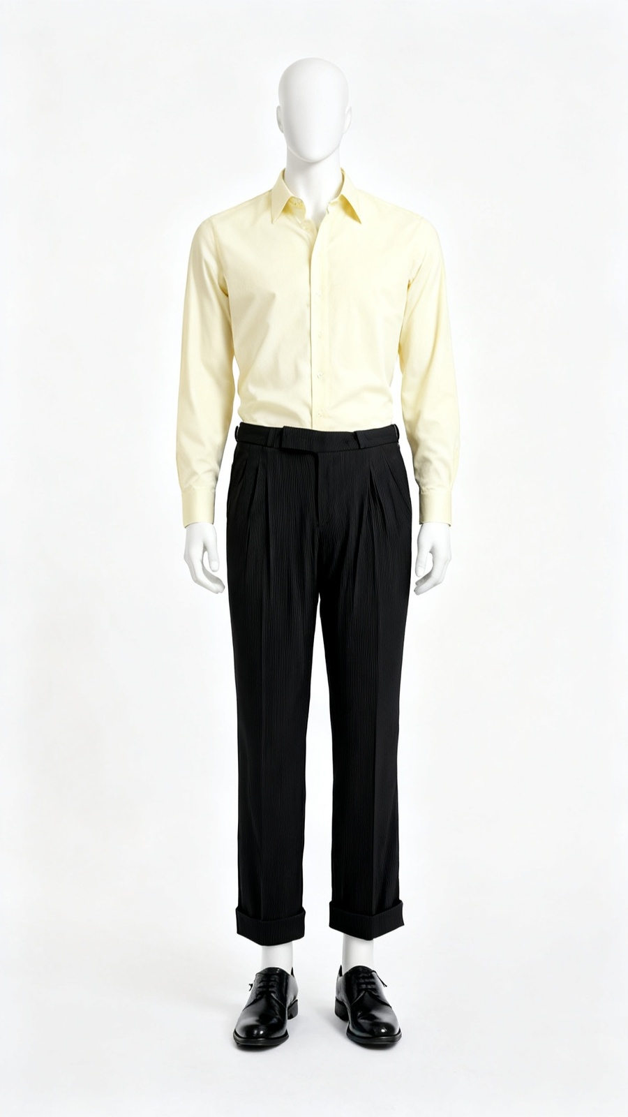 Black Pinstripe Pleated Wide-Leg Trousers