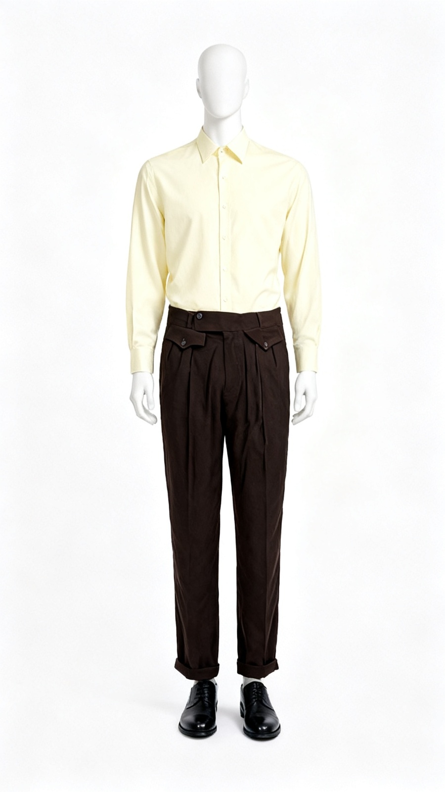 Men’s Brown Relaxed-Fit Pleated Casual Trousers