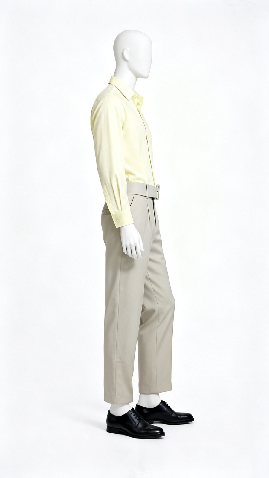 Beige High-Waist Pleated Belted Trousers