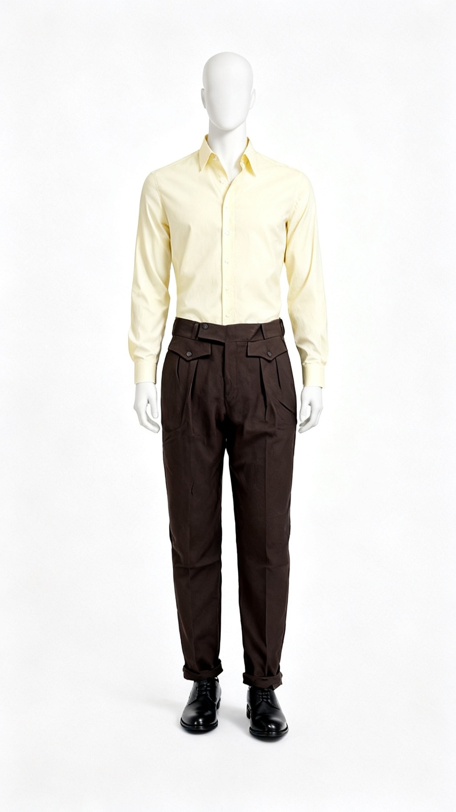 Dark Brown High-Waist Pleated Cargo-Style Trousers