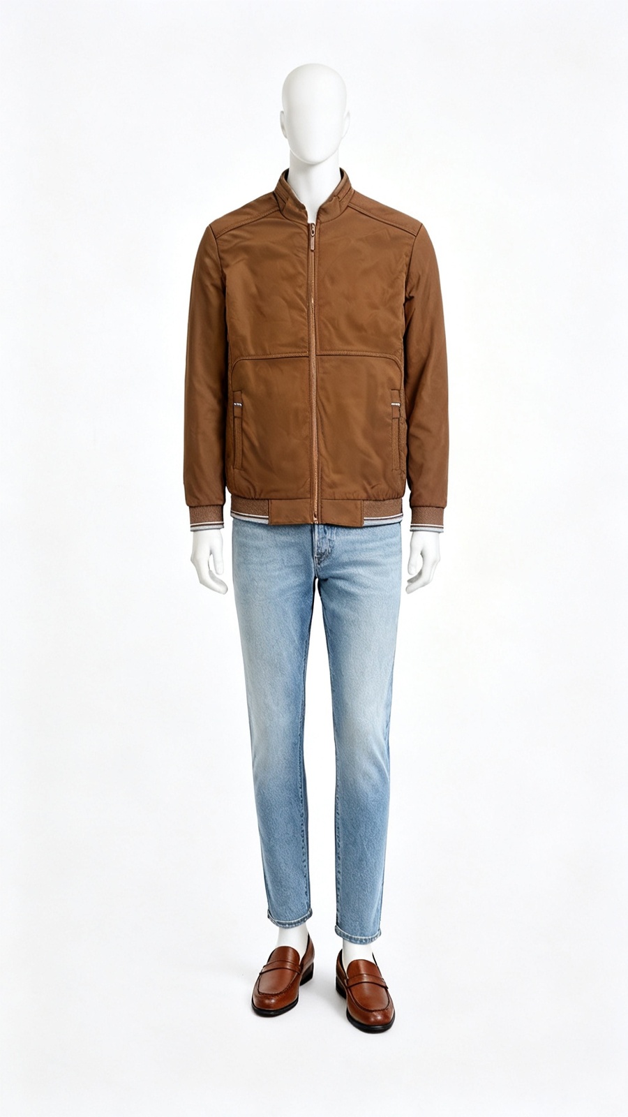 Men Solid Brown Zip-Up Winter Jacket