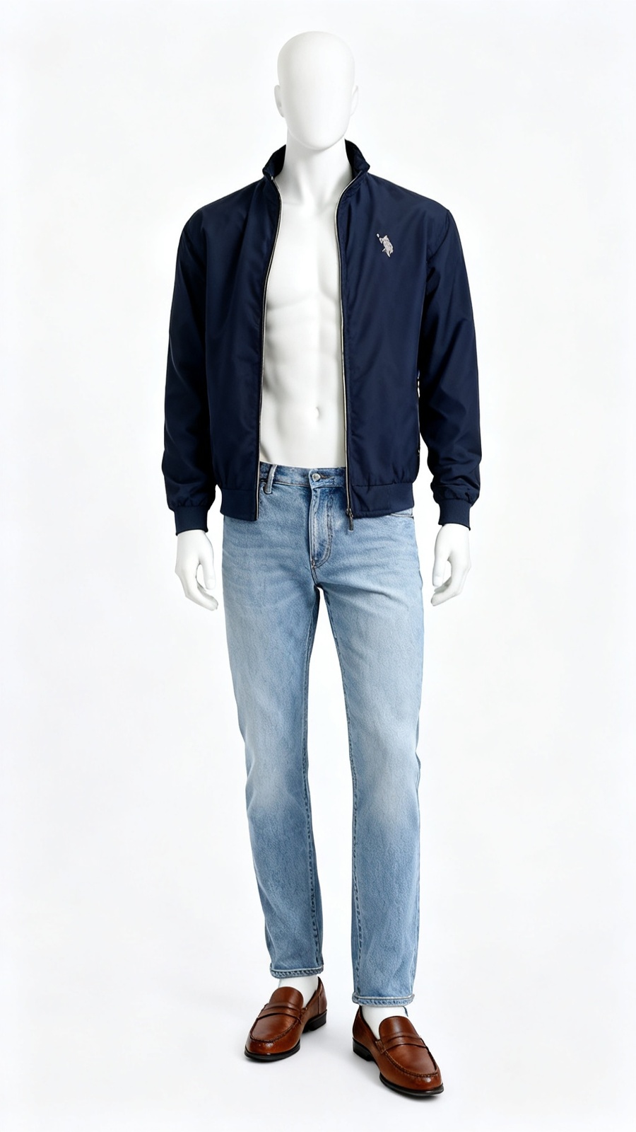 **Men Navy Blue Padded Zip Jacket**