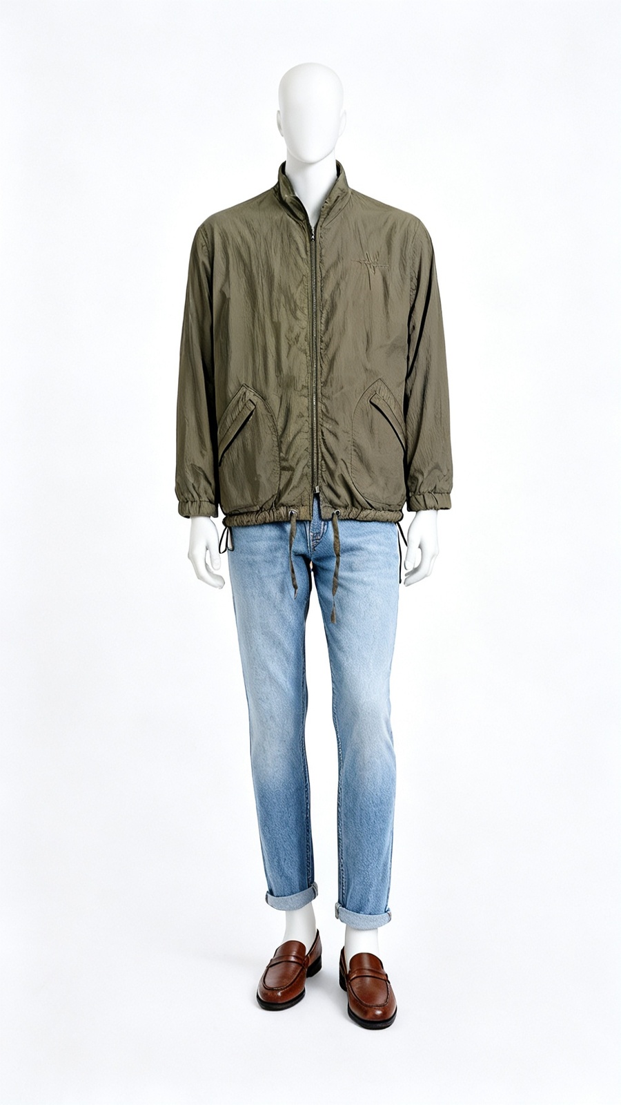 **Men Olive Green Winter Zip Jacket**