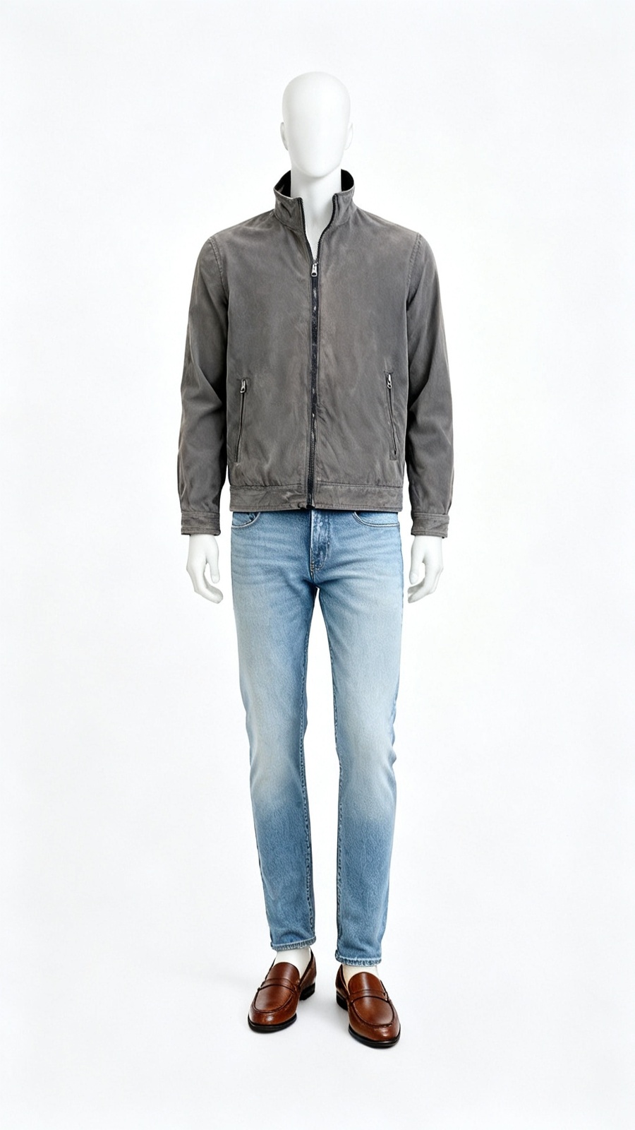 **Men Olive Casual Zip Jacket**