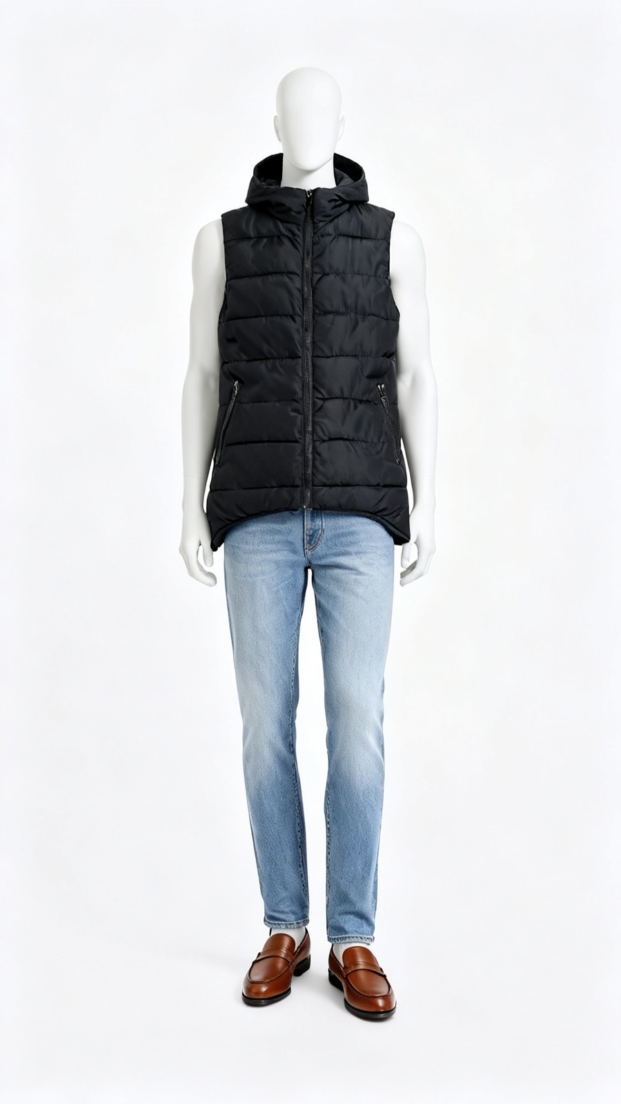 Men Black Puffer Sleeveless Jacket