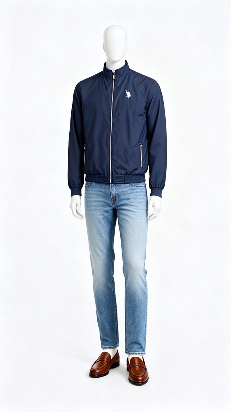 Men Navy Blue Zip Jacket