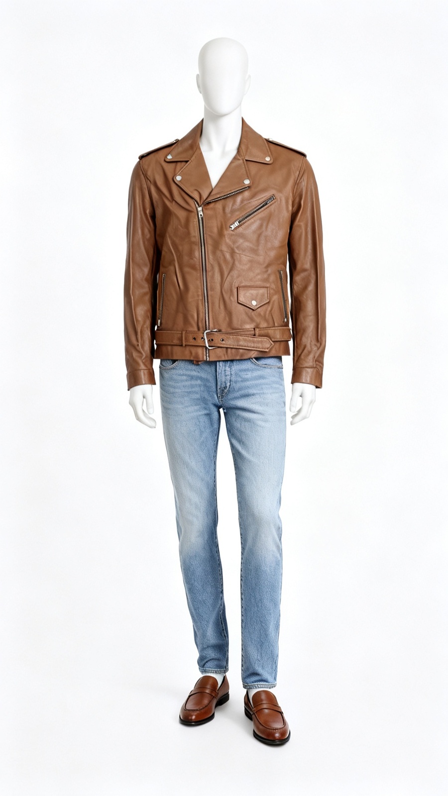 Men Brown Leather Biker Jacket