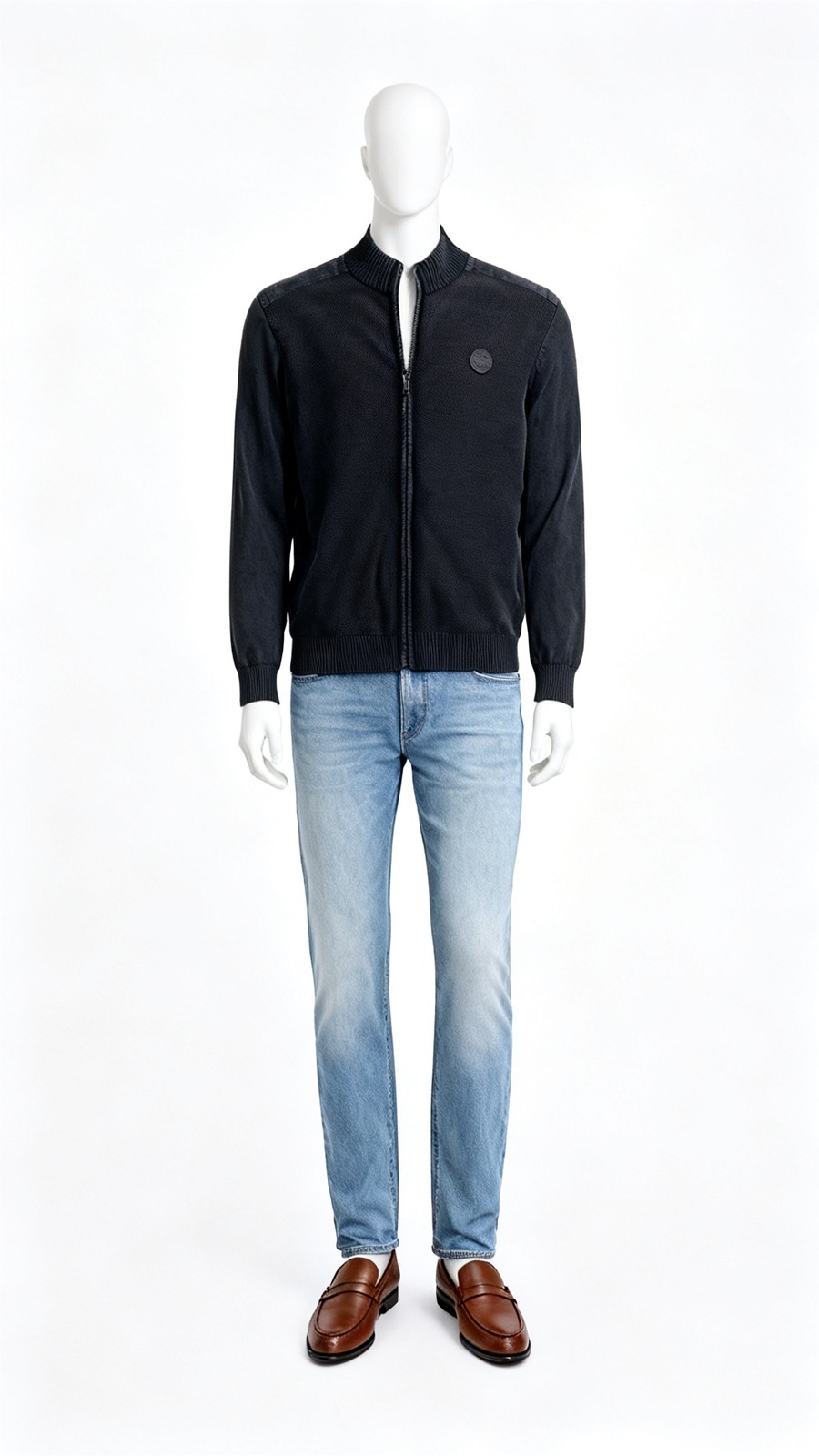 Men Black Knit Zip Jacket