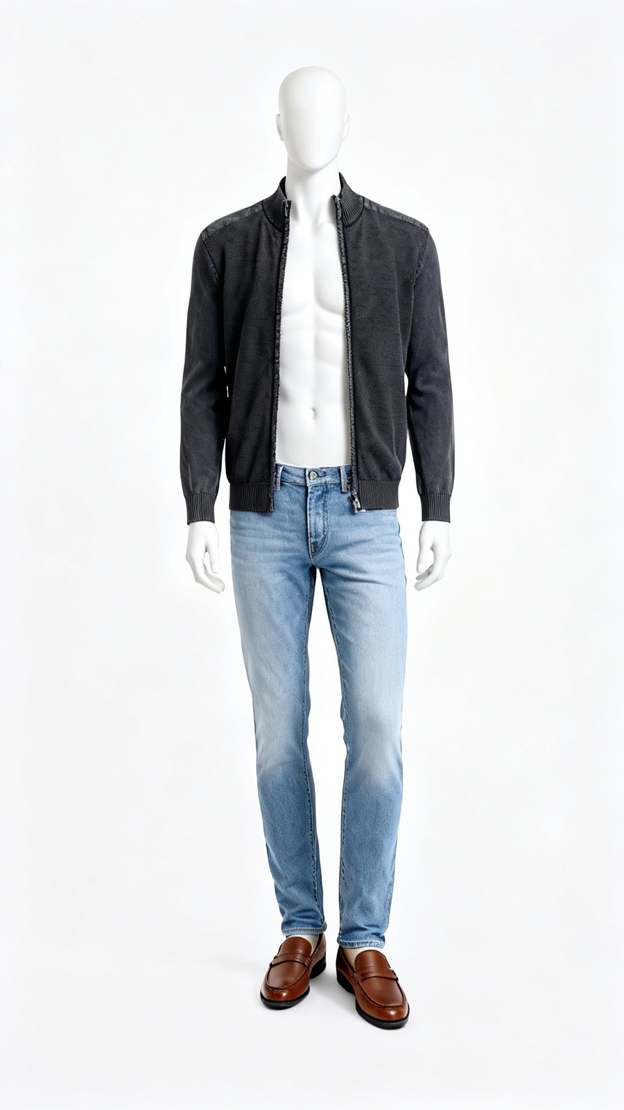 Black Zip-Up Knit Jacket