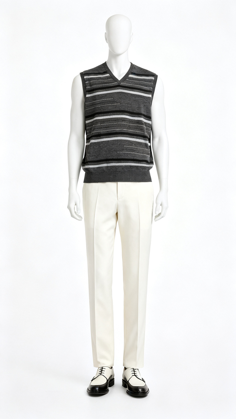 Men Sleeveless Striped V-Neck Sweater