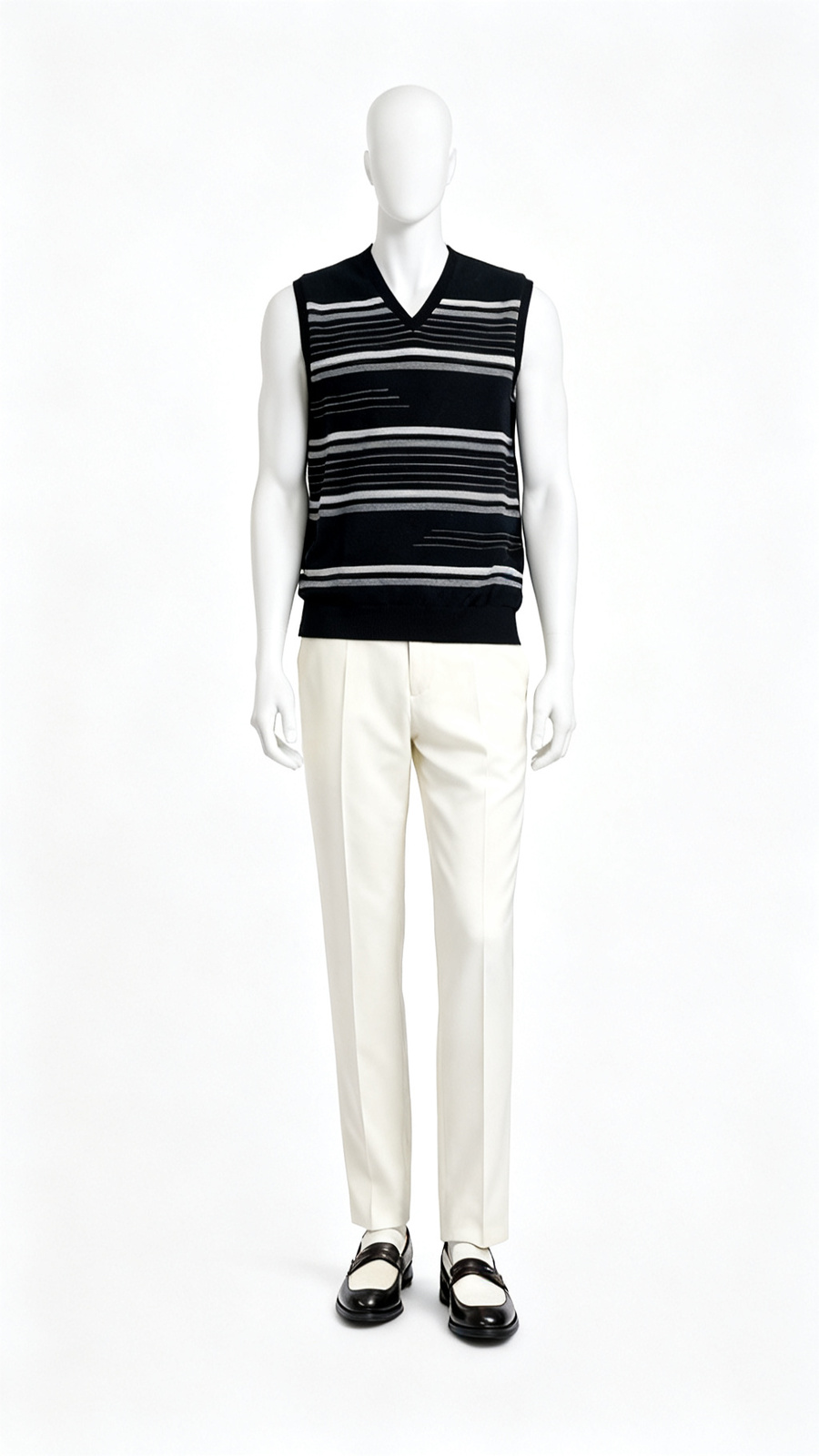 Men Sleeveless Striped V-Neck Sweater