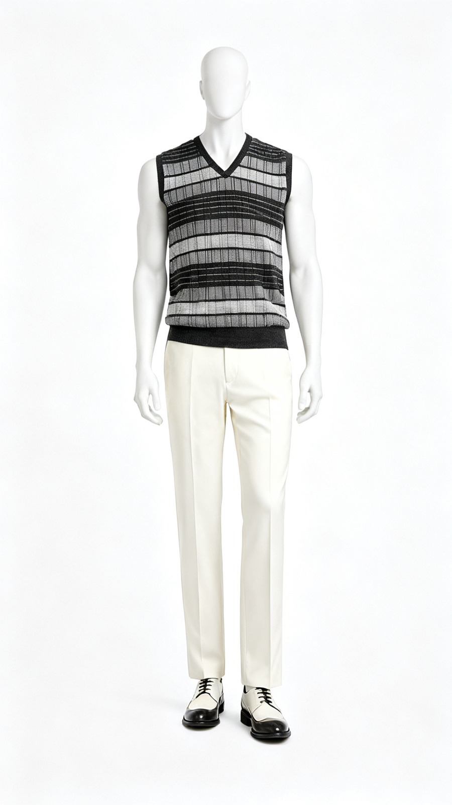 Men Sleeveless Striped V-Neck Sweater