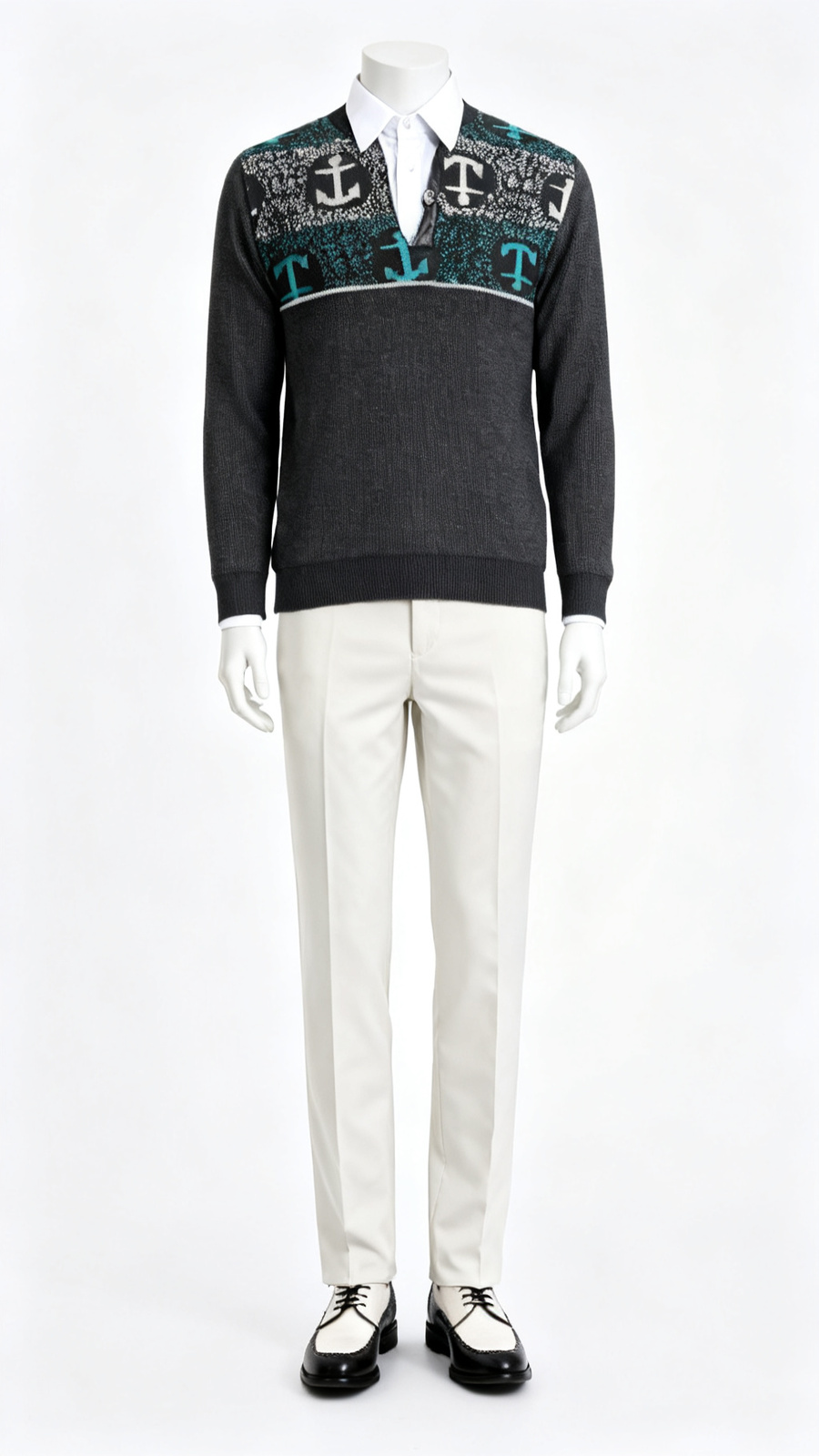Men Printed High Neck Sweater