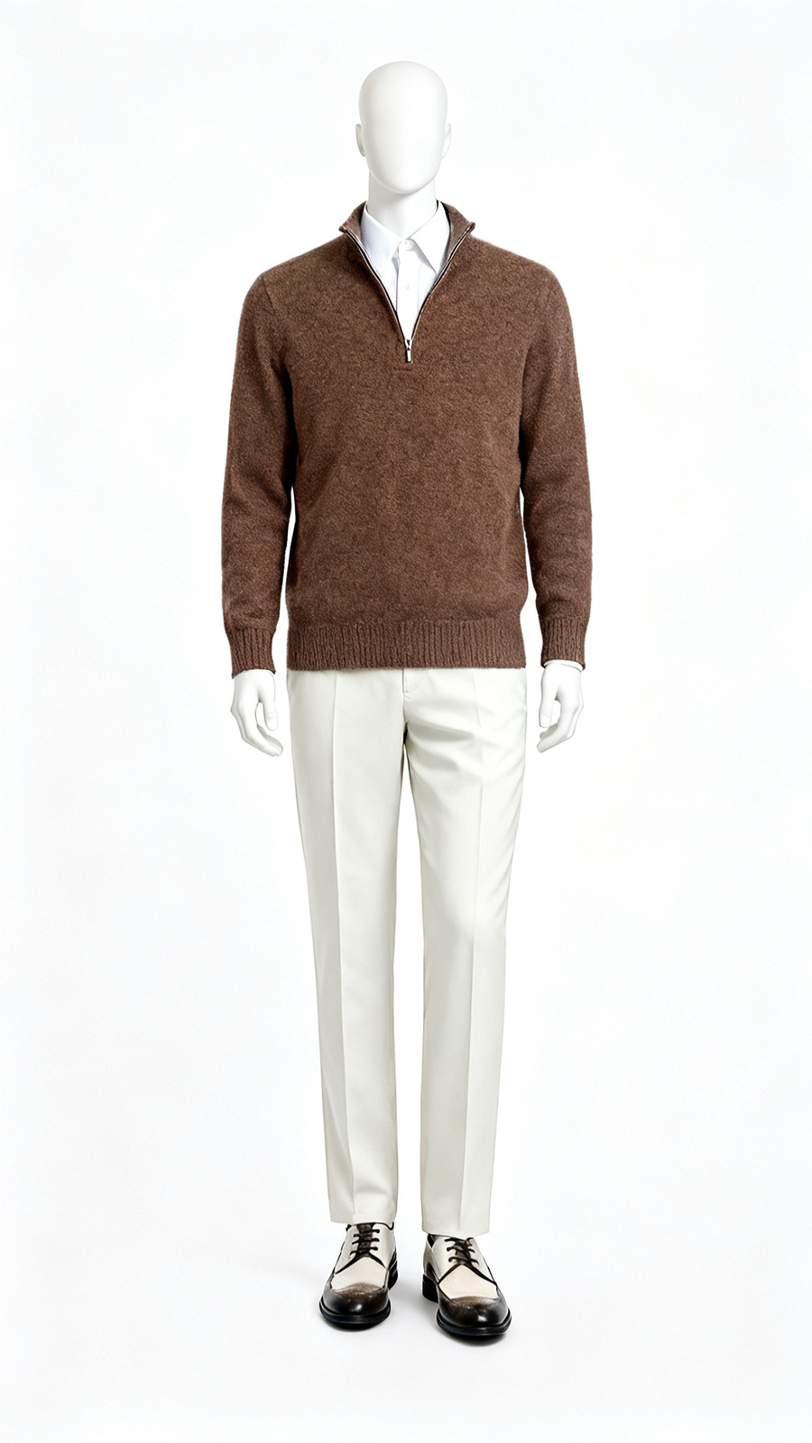 Brown High Neck Zip Sweater