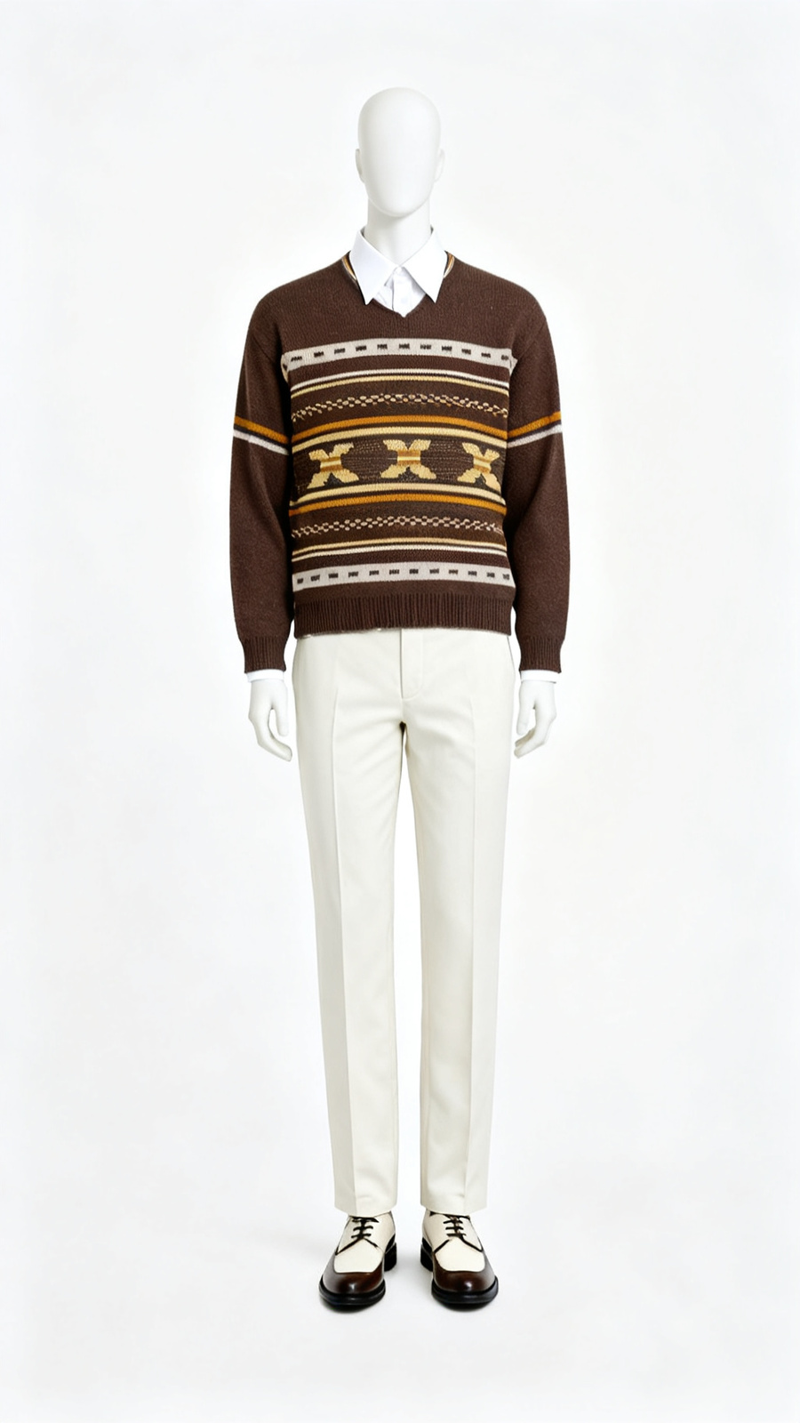 Brown Graphic Knit Sweater