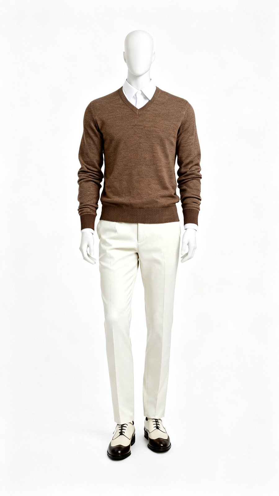 Brown V Neck Knit Sweater